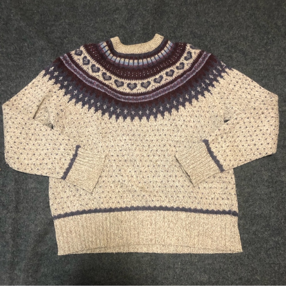 Eddie Bauer Vintage Fair Isle Heart Pattern Wool Sweater